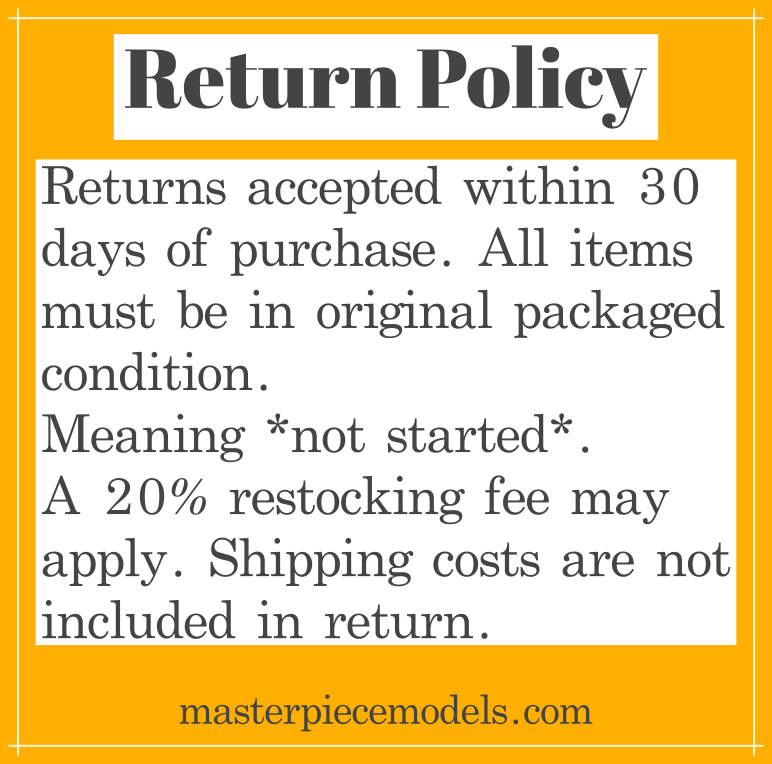 RETURN POLICY MASTERPIECE MODELS